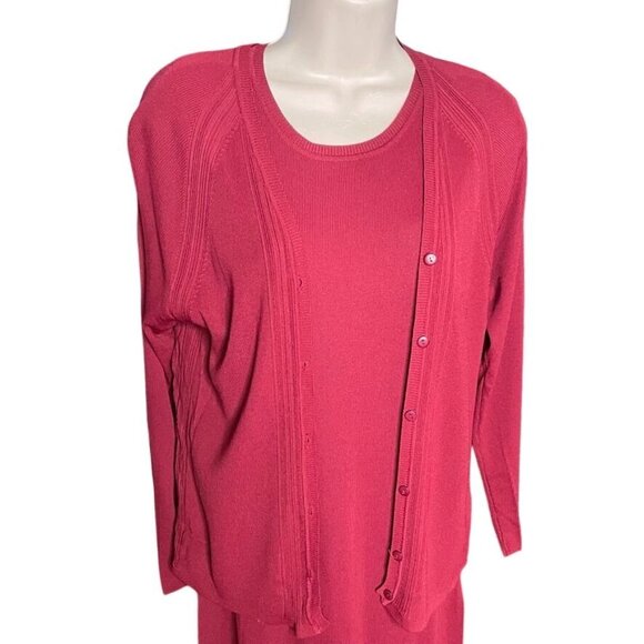 Womens Cardigan Knit Dress Set Red 2 Piece Coordinating Midi Size Medium u - Picture 12 of 13